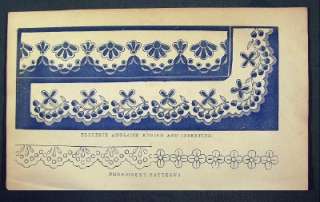 1850s Godey Blue Ink Lithograph BRODERIE ANGLAISE  