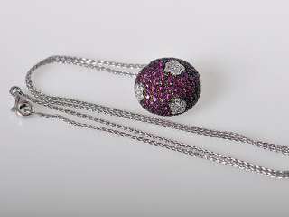 Salavetti Lovely 18K White Gold Diamond Ruby Necklace  
