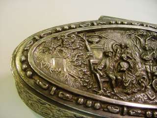 Antique Ornate Figural Silver Plate Jewelry Box   Romantic Scene w 