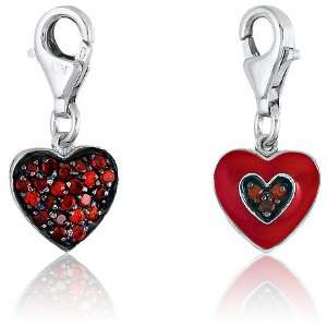   Silver Red CZ and Heart Charm Z 8652 Itâ?TMs Charming Jewelry