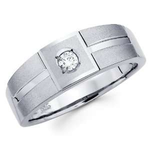 14K White Gold Round cut Diamond Mens Engagement Wedding Band Ring (0 