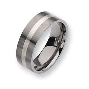    Titanium Sterling Silver Inlay 8mm Satin Band TB207 11 Jewelry