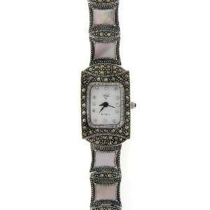 Sterling Silver Marcasite Pink Shell Watch Jewelry