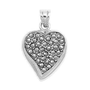    Sterling Silver and Marcasite Heart Pendant   28mm Height Jewelry