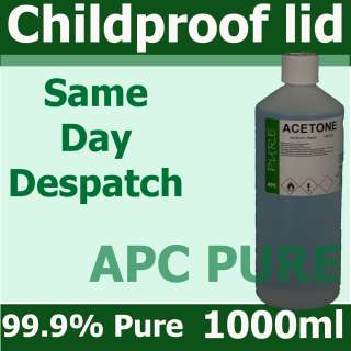 1L Acetone Ultrapure 99.9% Supplied in HDPE Plastic Bottle with Child 