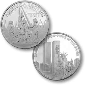 AMERICA UNITES   TWIN TOWERS   1 OZ .999 SILVER PROOF 