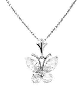 14K White Gold Created Marquise and Round Diamond Butterfly Pendant 