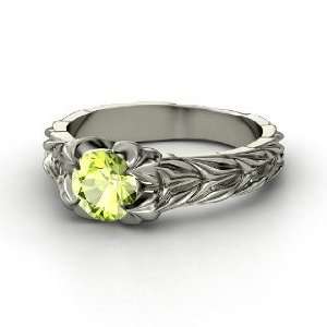  Rose and Thorn Ring, Round Peridot Platinum Ring Jewelry