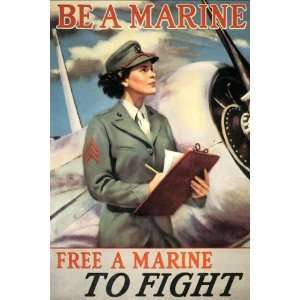  BE A MARINE GIRL WOMEN TO FIGHT WAR VINTAGE POSTER REPRO 