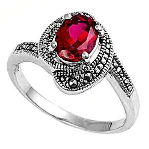    Sterling Silver Marcasite Rings with Ruby CZ   Sizes 5 9 Jewelry