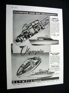 Olympia Yachts Capri & 018 Cabin Cruisers boats 1955 Ad  