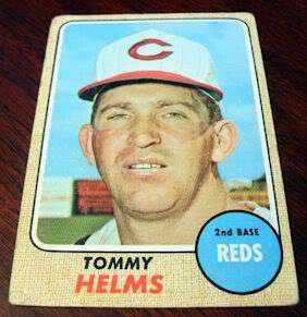 This is a 1968 TOMMY HELMS Topps # 405 Cincinnati Reds