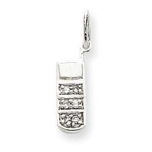   White Gold Diamond Cell Phone Charm   Measures 16.9x4.9mm   JewelryWeb