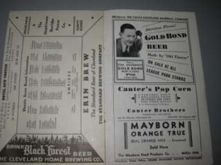 1934 Score card with Ruth, Gehrig, Yankees vs Cleveland  
