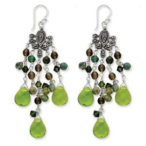   Smokey & Green Crystal/Quartz/Jasper/Marcasite Earrings Jewelry