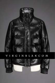 vb HOMME Mens Leather Down Jacket w Detachable Hood 0VP  