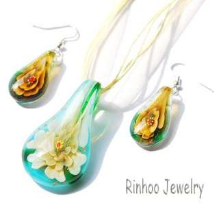 6SETS Drop Flower MURANO Glass Pendant Necklace Earring  