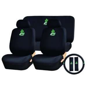 Lucky Clover Leafe   A Set of 2 Black Seat Covers, 1 Rear Bench Cover 