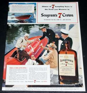   MAGAZINE PRINT AD, SEAGRAMS, MOTOR BOAT RACING, 7 YEARS AFTER REPEAL