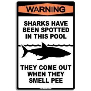  Seaweed Surf Co AA3 12X18 Aluminum Sign Warning Sharks 