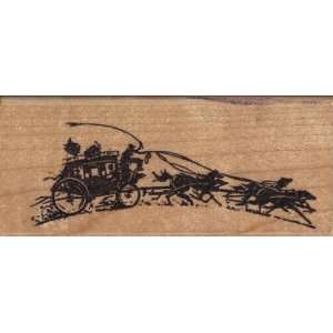  Stagecoach with Team   Wood Mounted Rubber Stamp   4 x 1 