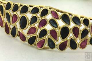   25CT RUBY AND BLUE SAPPHIRE HEART CLASP HINGED BANGLE BRACELET  