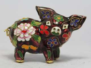 CHINESE HANDWORK PAINTING PIG OLD CLOISONNE STATUE ★★★★★