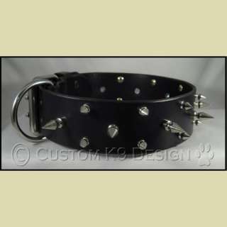 NEW 2 Wide Leather Dog Collar w/ Spikes MD 3XL Black  