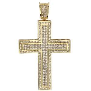 18K Yellow Gold Plated CZ Cubic Zirconia Hip Hop Mens Religious Cross 