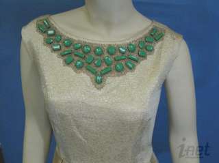 Shoshanna Sz 6 Boatneck Party Dress Antique Gold w/Beading Green 
