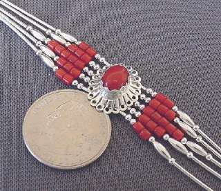 Hand Strung Silver Coral Concho Beaded Bracelet Jewelry  