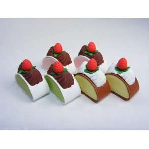  Sliced Log Cake Erasers   Made in Japan   A Set of 6 Pcs 