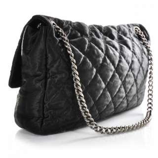 CHANEL Satin Quilted XL Flap Maxi Bag Purse Black CC  
