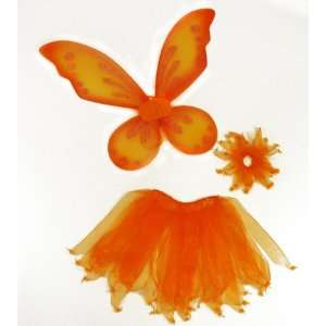   Wing Set with Wings, Tutu, Hair tie (Pony o). Select Color Orange