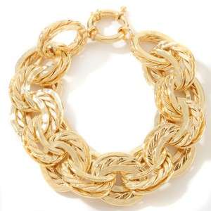 Technibond Hammered Textured Rope Link Bracelet 14K Yellow Gold Clad 