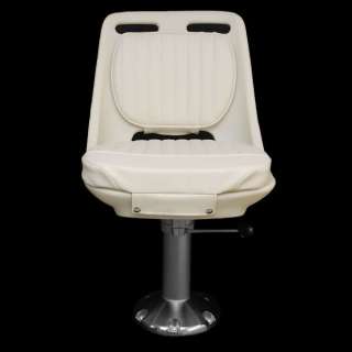 TRACKER MAKO PLASTIC BOAT SEAT SHELL W/ PEDESTAL AND OFF WHITE 