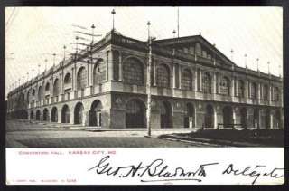 KANSAS CITY MO CONVENTION HALL 1905 POSTCARD SIGNED  