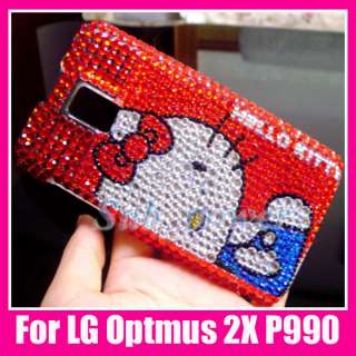 Hello Kitty Bling Back Case Cover LG Optimus 2X P990 RD  