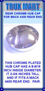 THIS CHROME PLATED HUB CAP HAS A 8 9/16 INCH INSIDE DIAMETER. IT 2 3/4 