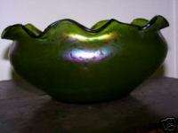 Loetz Green Art Glass Bowl, irridescent, mint.  