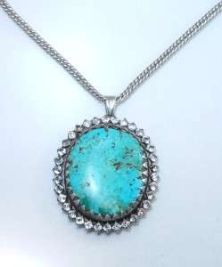 Antique Georgian Black Dot Diamond Paste Silver Turquoise Pendant 