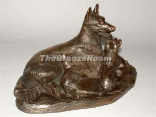 German Shepherd and Pups   Bronze Heredities Sculpture  