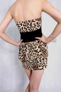 NWT Leopard Hot One Piece Low Cut Mini Dress D44 Brown  
