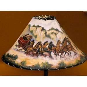    20 Painted Leather Lamp Shade  Stage Coach