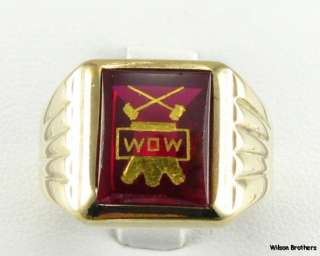 Woodmen of the World Red Stone Quality Fraternal Vintage Ring   10k 