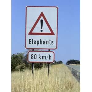 Sign, Elephants Crossing the Road, Caprivi, Namibia, Africa Premium 