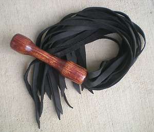 WHIP, 29 Black Leather Lash Flogger with Wood Handle, 7 1/4 Handle 