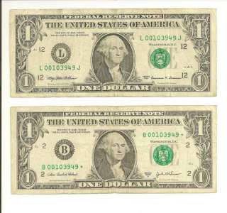 MATCHING 1999 $1 & 2003A* $1 STAR NOTE 0010 3949  