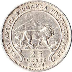   Uganda Protectorates 25 Cents Silver Coin Lion KM#10 