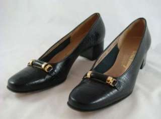   Salvatore Ferragamo Italian Black Alligator Womens Shoes 7.5AAAA